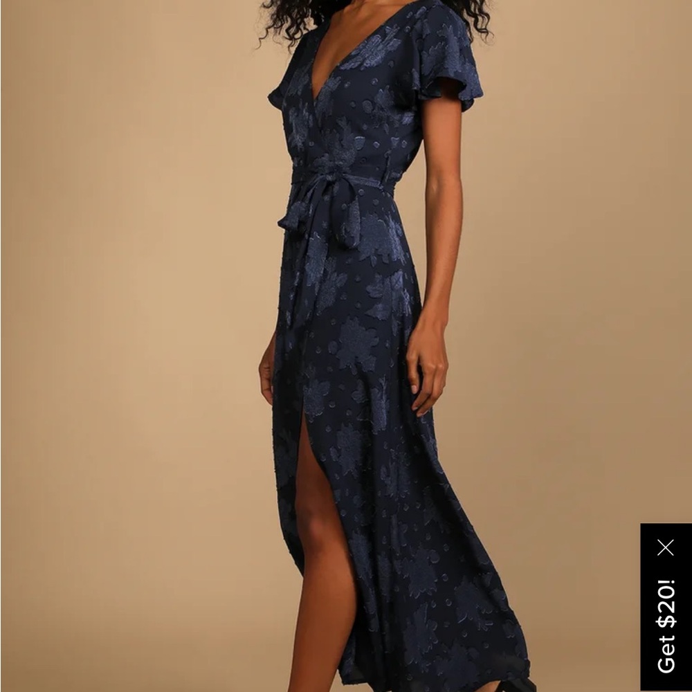 Lulus Compelling Love Navy Blue Jacquard Short Sleeve Maxi Dress